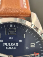 Pulsar Blue Dial Brown Leather Strap Solar Men's Watch PX3189X1