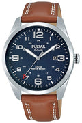 Pulsar Blue Dial Brown Leather Strap Solar Men's Watch PX3189X1