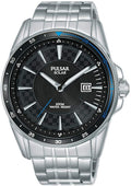 Men's Pulsar Solar Watch with Black Dial and Silver Strap PX3203X1