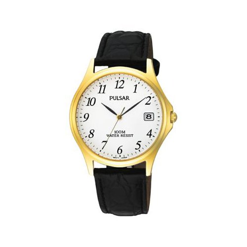 Pulsar Gents White Dial Black Leather Strap Watch PXH566X1