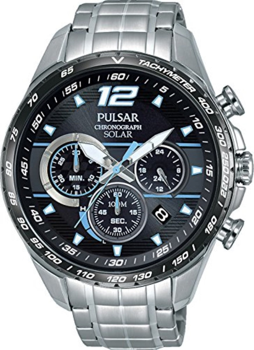 Pulsar Men's Black Dial Solar Powered Chronograph Watch PZ5031X1