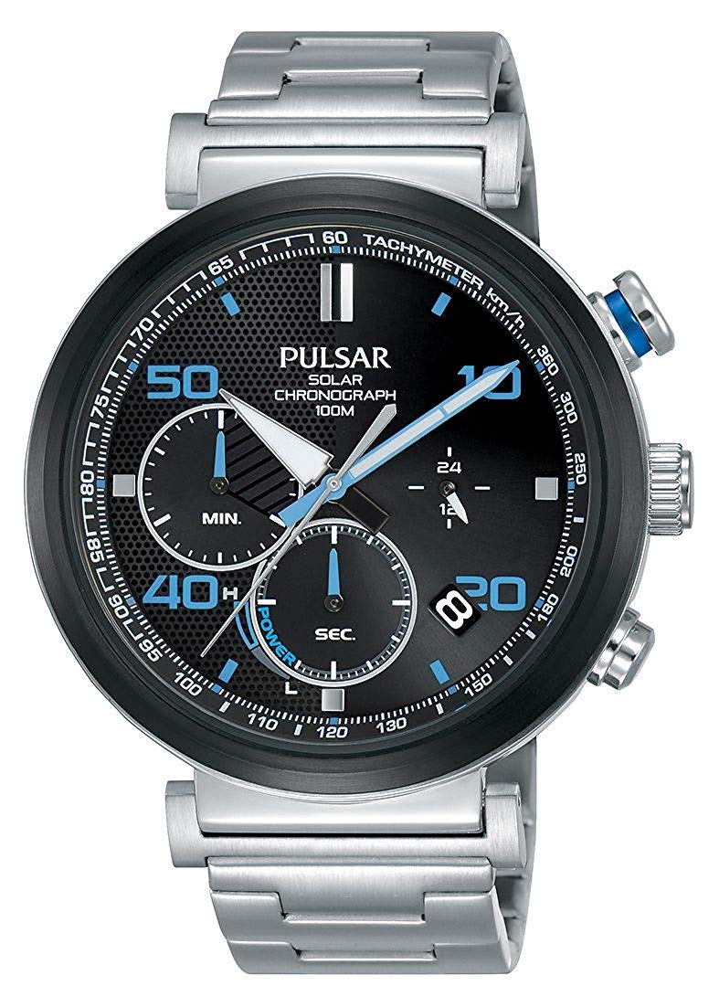 Pulsar Mens Black Dial Solar Powered Chronograph Watch PZ5065X1