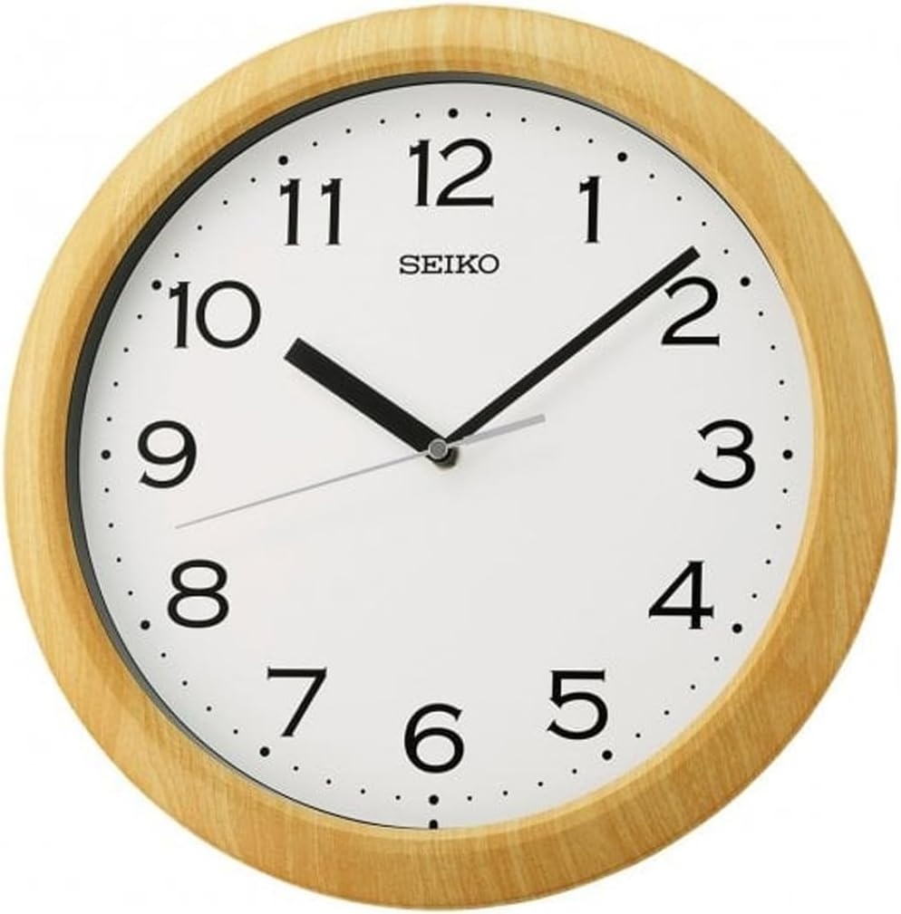 Seiko Wall Clock with White Face and Brown Case QHA014A