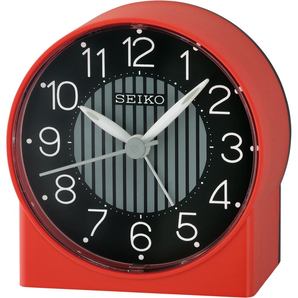 Cloc Larwm wrth Gefn Coch Seiko gyda Deial Ddu QHE136R