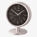 Seiko Mantle Clock with Silver Case and Black Dial QHE186S