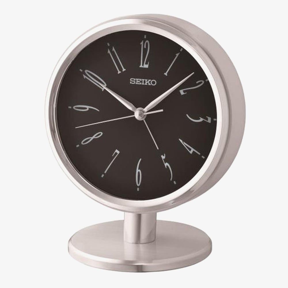 Seiko Mantle Clock with Silver Case and Black Dial QHE186S