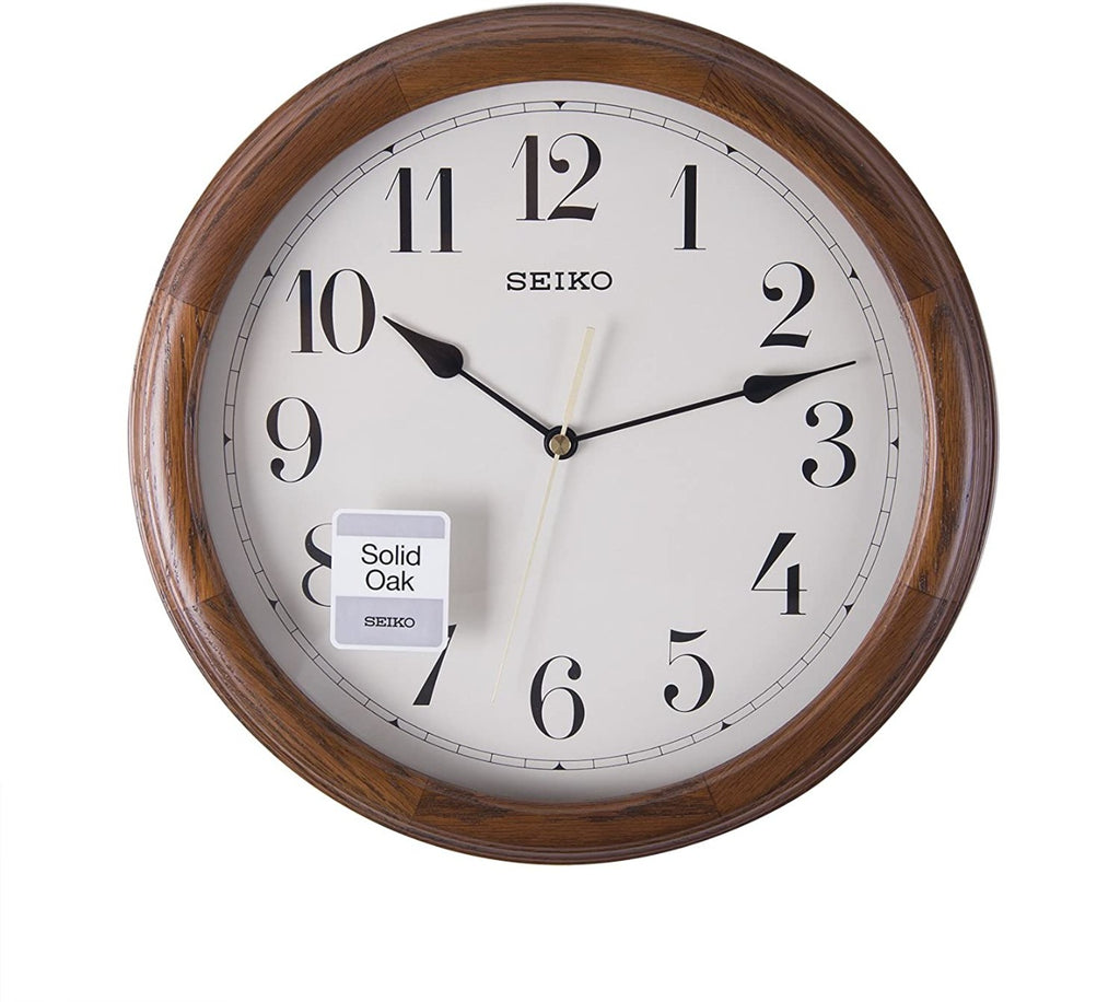Seiko Clocks Solid Oak Wall Clock with White Face QXA153B