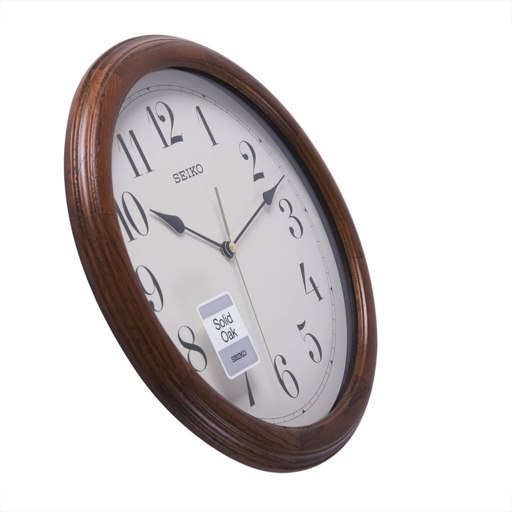 Seiko Clocks Solid Oak Wall Clock with White Face QXA153B