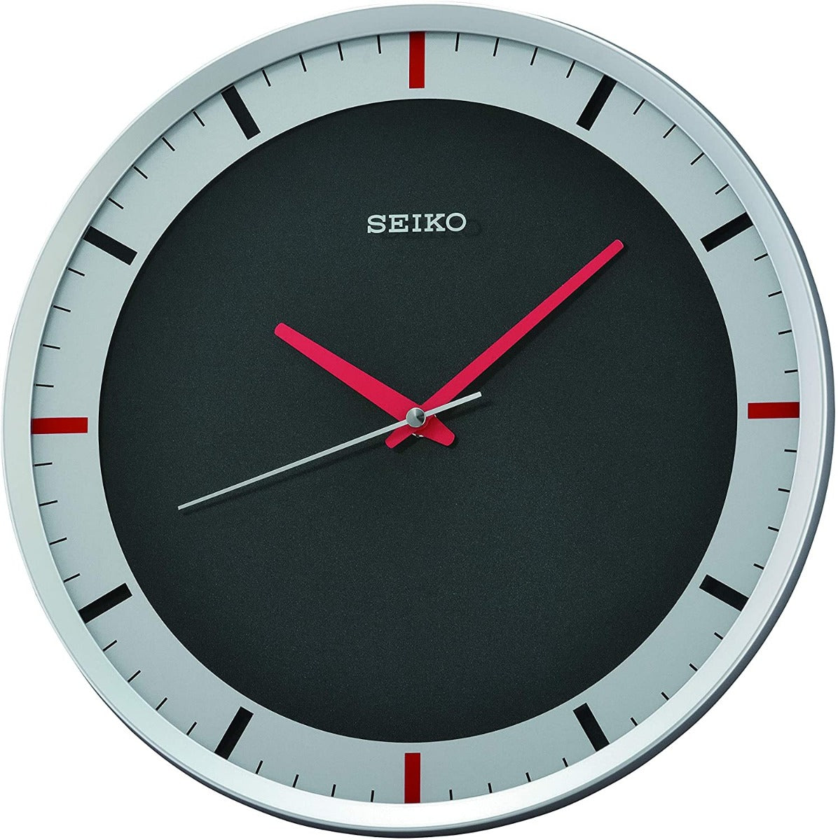 Seiko Clock with Black Dial & Silver Case QXA769S