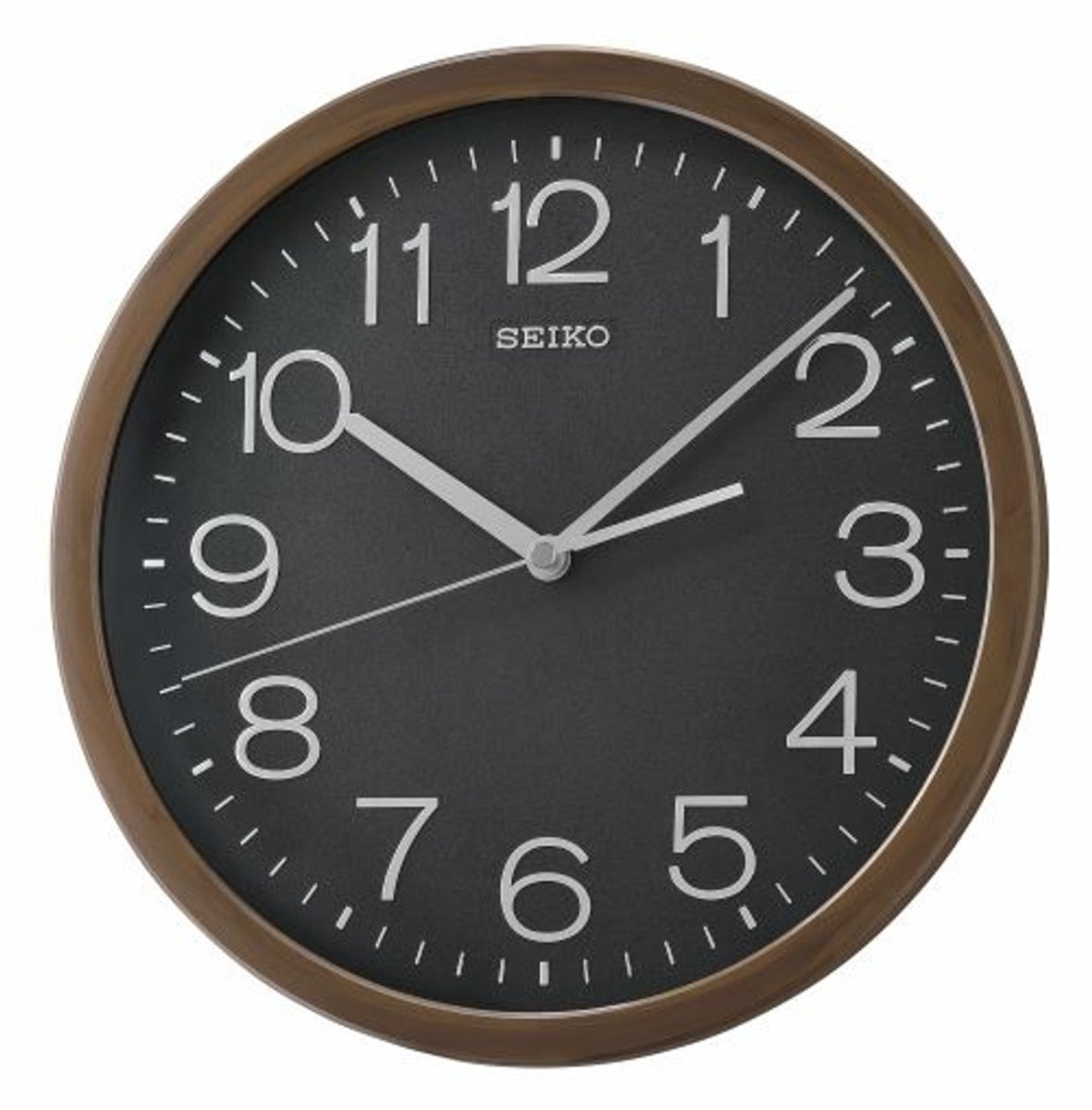 Seiko Wall Clock with Black Face and Brown Case QXA808A