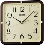 Cloc Wal Seiko gydag Wyneb Llwydfelyn ac Achos Brown QXA833D