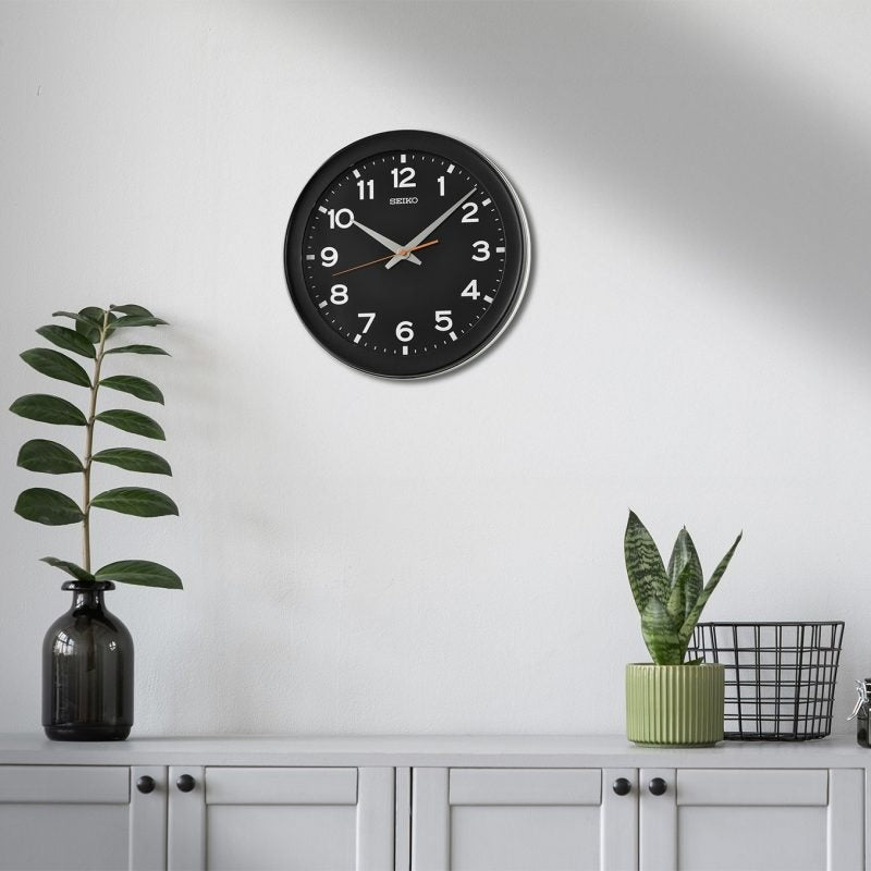 Seiko Wall Clock with Black Face and Black Case QXA835K