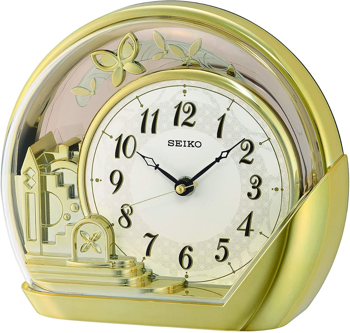 Seiko Gold Finish Mantel Clock with Moving Pendulum QXN232G