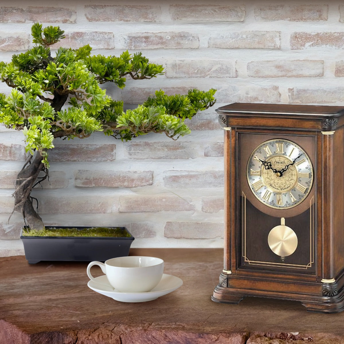 Seiko Wooden Pendulum Mantel Quartz Battery Clock with Westminster or Whittington Chime QXQ008B