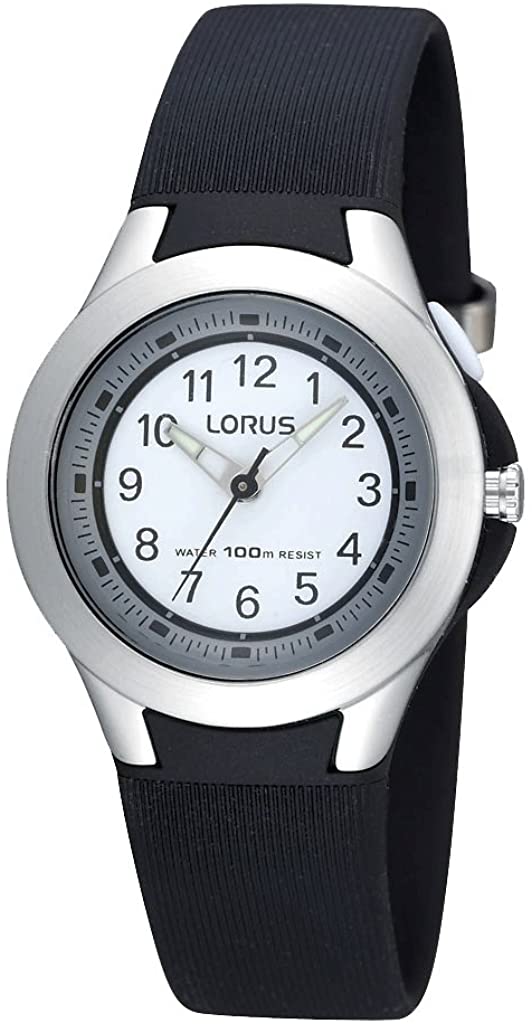 Lorus Ladies Watch with White Dial and Black Strap R2305FX9