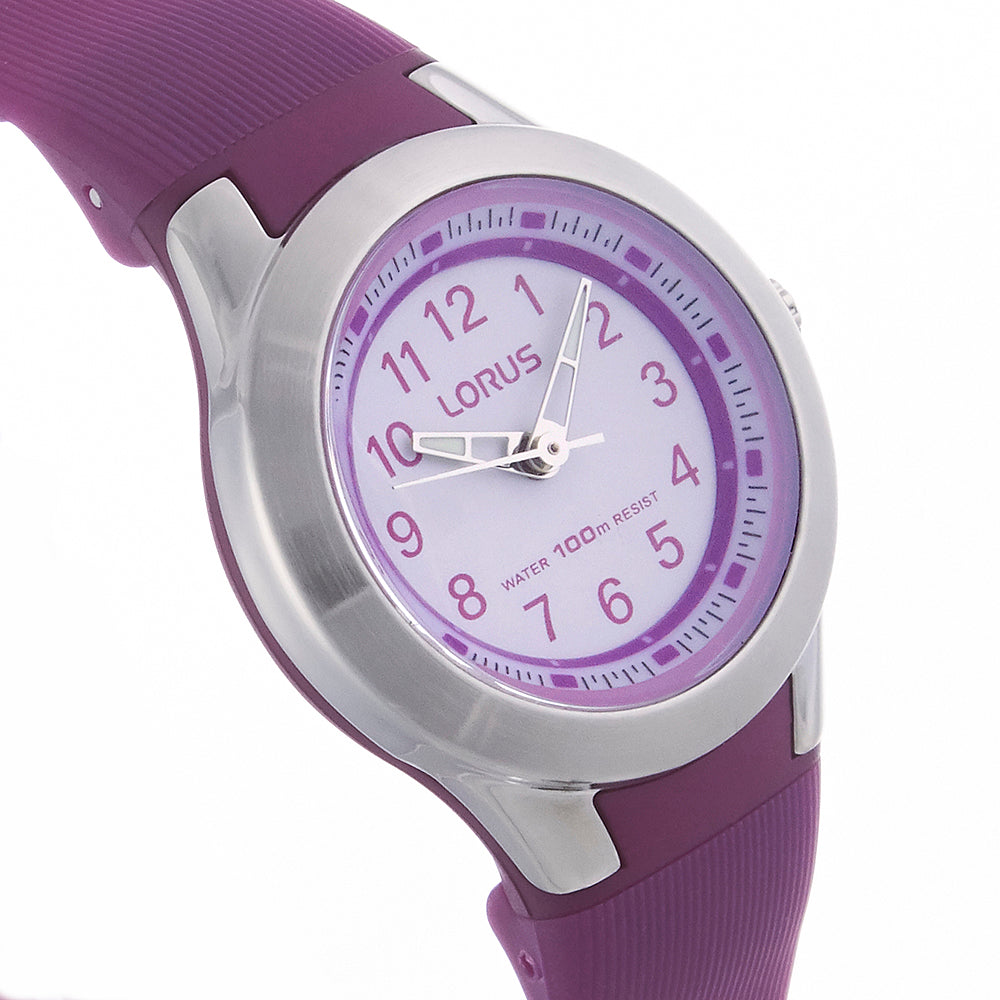 Lorus Unisex Watch with White Dial and Purple Strap R2313FX9