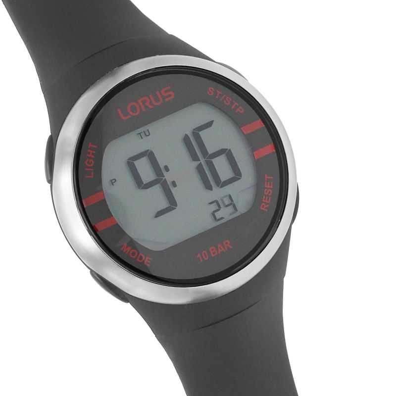 Lorus Mens Digital Watch with Black Silicone Strap R2335NX9