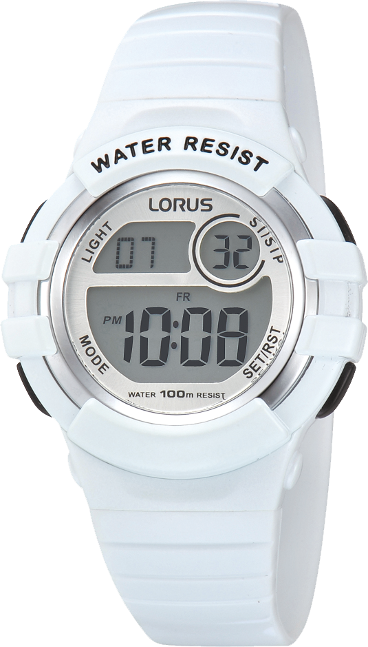 Ffugl-wyl Ddigidol Amlswyddogaeth Unisex Lorus gyda Strap Gwyn R2383HX9