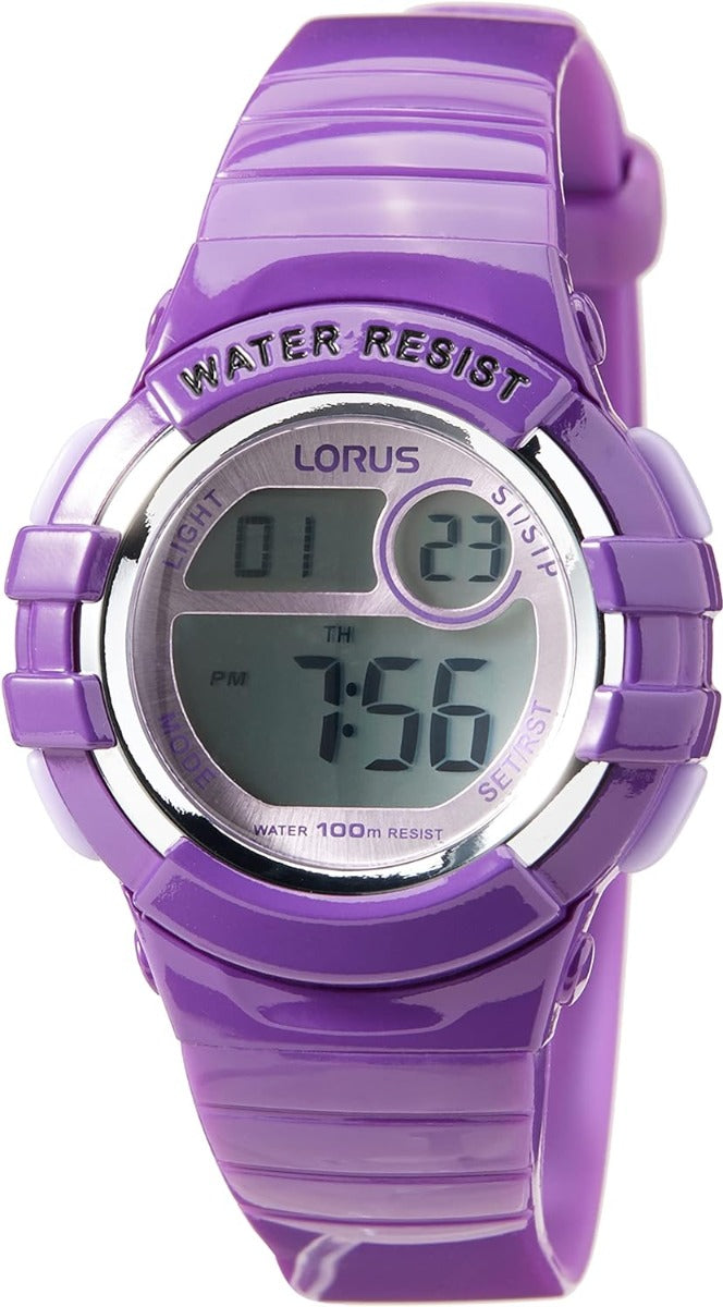 Cloc Digidol Plant Lorus gyda Strap Resin Porffor R2385HX9