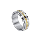 Fred Bennett Gold Stripe Stainless Steel Spinner Fidget Ring R3935