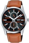 Lorus Mens Watch with Black Dial and Tan Strap R3A61AX9