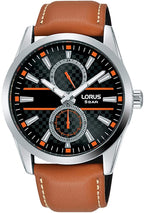 Lorus Mens Watch with Black Dial and Tan Strap R3A61AX9