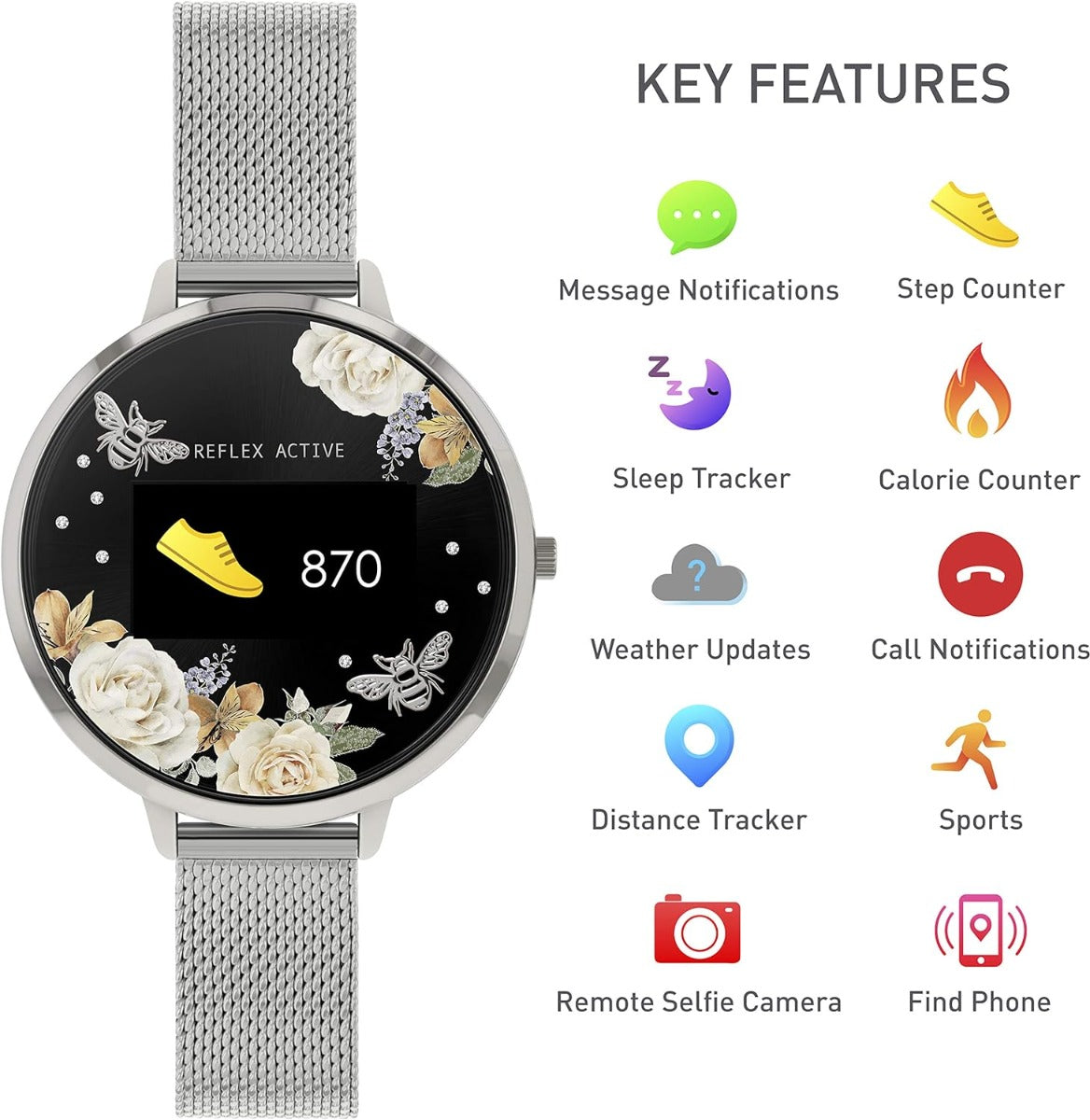 Reflex Active Ladies Smart Watch with Silver Milanese Strap RA03-4035