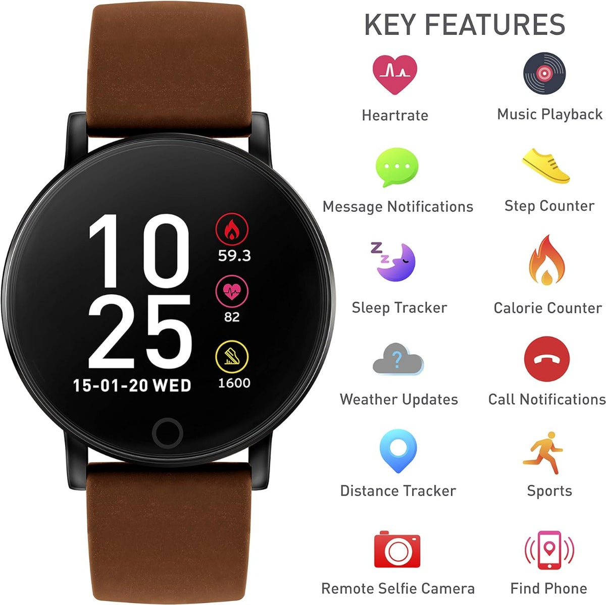 Reflex Active Series 5 Smart Watch with Brown Strap RA05-2032