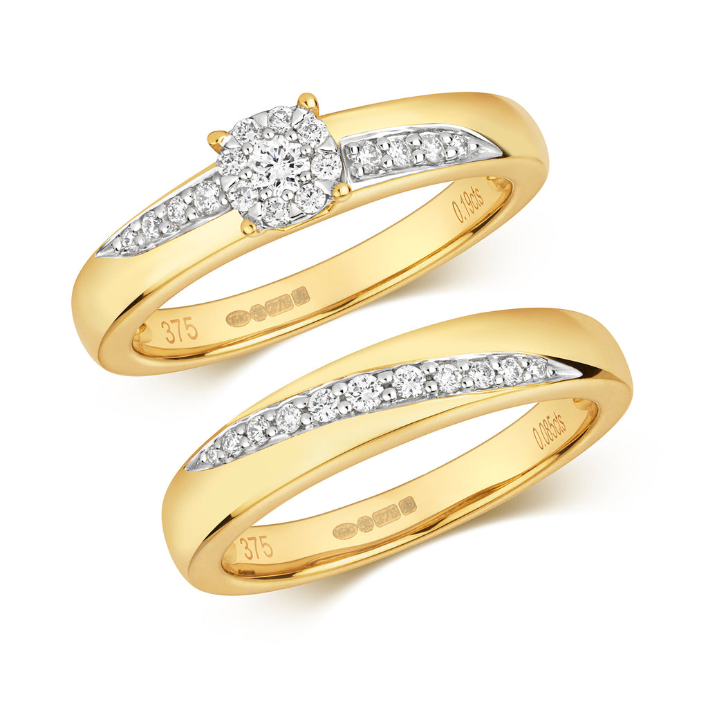 9ct Yellow Gold Diamond Bridal Set 0.28 CT