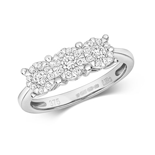 9ct White Gold Diamond Dress Ring 0.39 CT