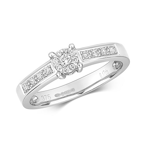 9ct White Gold Diamond Engagement Ring 0.16 CT