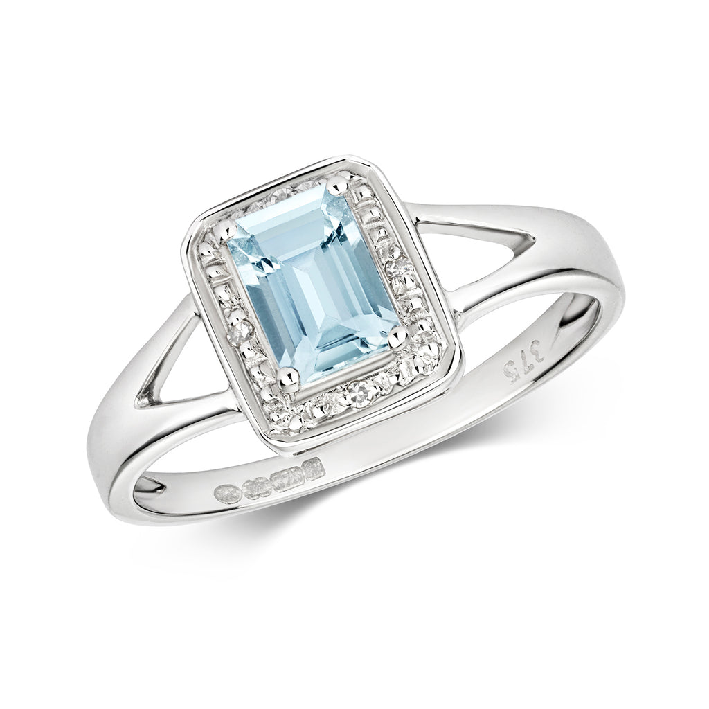 9ct White Gold Aquamarine and Diamond Engagement Ring 0.550+0.010 CT