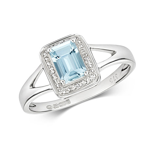 9ct White Gold Aquamarine and Diamond Engagement Ring 0.550+0.010 CT