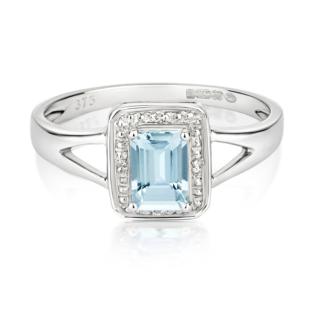 9ct White Gold Aquamarine and Diamond Engagement Ring 0.550+0.010 CT