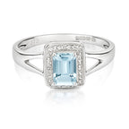 9ct White Gold Aquamarine and Diamond Engagement Ring 0.550+0.010 CT