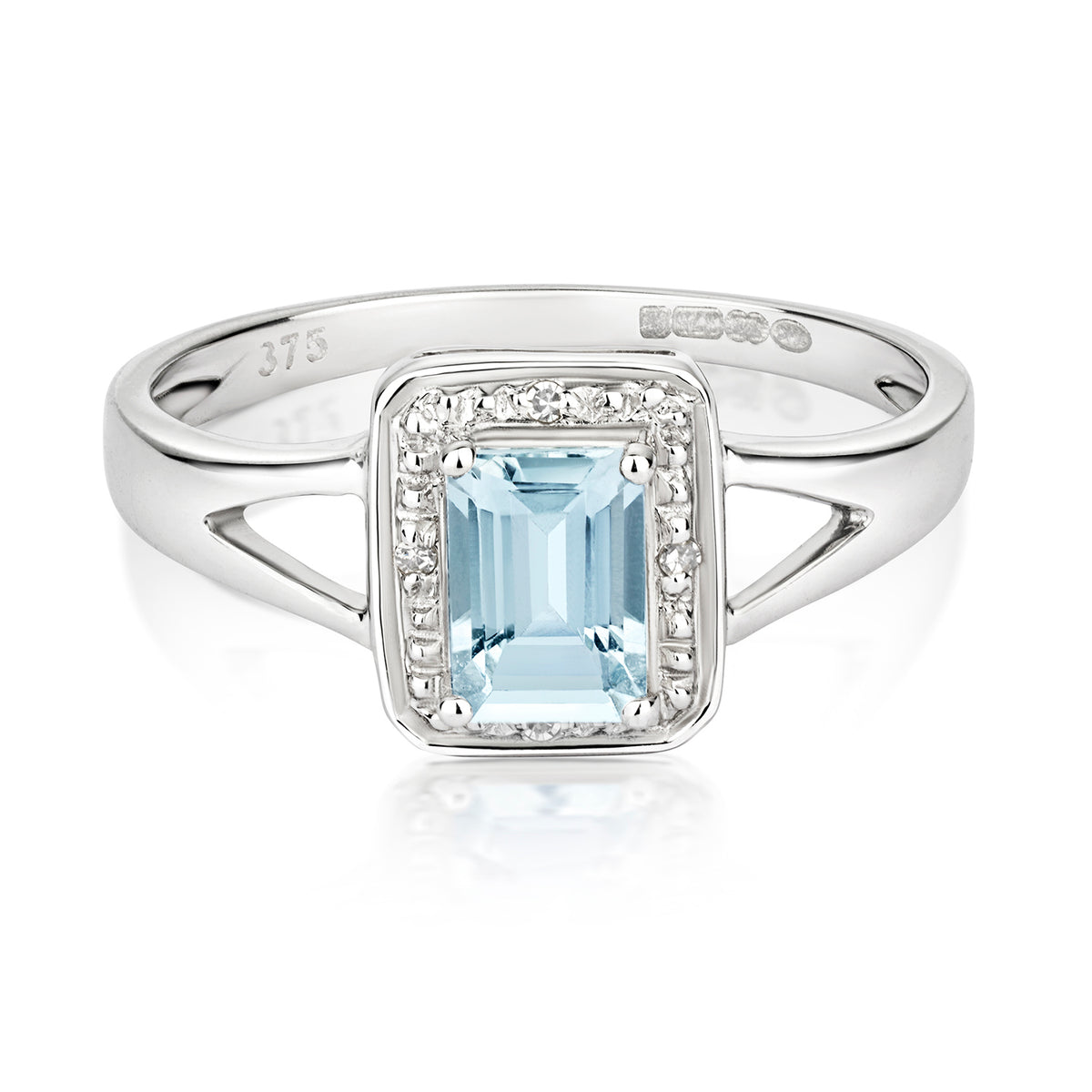 9ct White Gold Aquamarine and Diamond Engagement Ring 0.550+0.010 CT