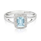 9ct White Gold Aquamarine and Diamond Engagement Ring 0.550+0.010 CT