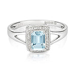 9ct White Gold Aquamarine and Diamond Engagement Ring 0.550+0.010 CT