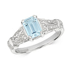 9ct White Gold Aquamarine and Diamond Dress Ring 0.900+0.100 CT