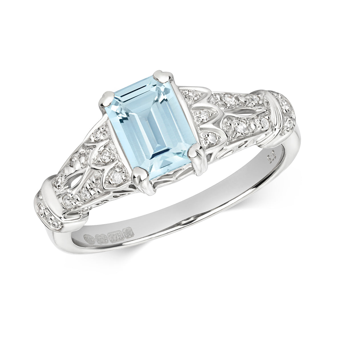 9ct White Gold Aquamarine and Diamond Dress Ring 0.900+0.100 CT
