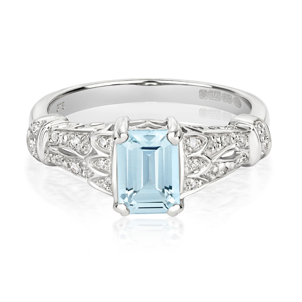 9ct White Gold Aquamarine and Diamond Dress Ring 0.900+0.100 CT