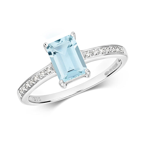 9ct White Gold Aquamarine and Diamond Engagement Ring 0.840+0.050 CT