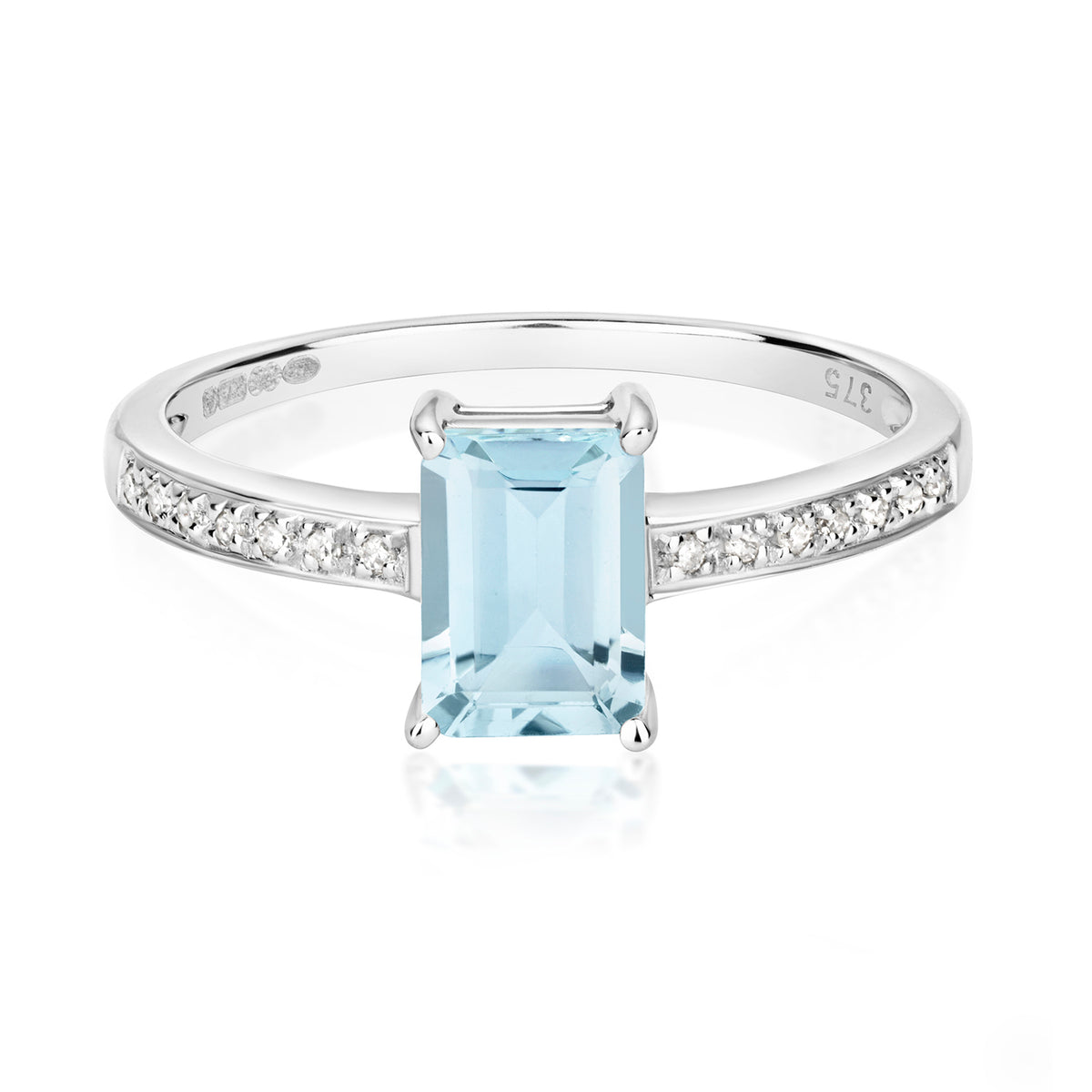 9ct White Gold Aquamarine and Diamond Engagement Ring 0.840+0.050 CT
