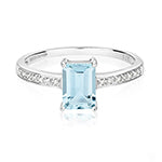 9ct White Gold Aquamarine and Diamond Engagement Ring 0.840+0.050 CT