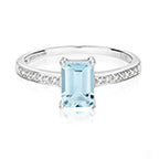 9ct White Gold Aquamarine and Diamond Engagement Ring 0.840+0.050 CT