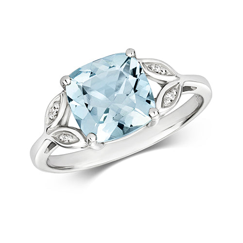9ct White Gold Aquamarine and Diamond Engagement Ring 1.750+0.010 CT