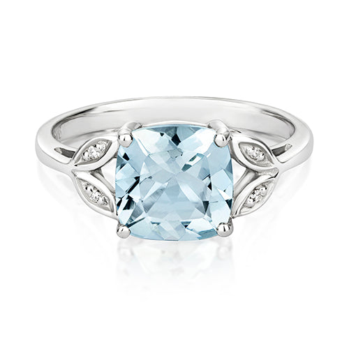 9ct White Gold Aquamarine and Diamond Engagement Ring 1.750+0.010 CT