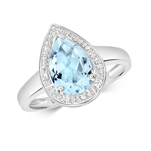 9ct White Gold Aquamarine and Diamond Engagement Ring 1.500+0.010 CT
