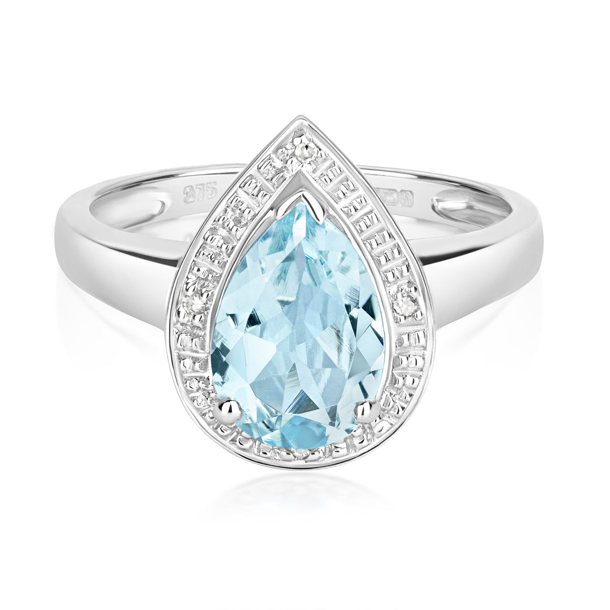 9ct White Gold Aquamarine and Diamond Engagement Ring 1.500+0.010 CT