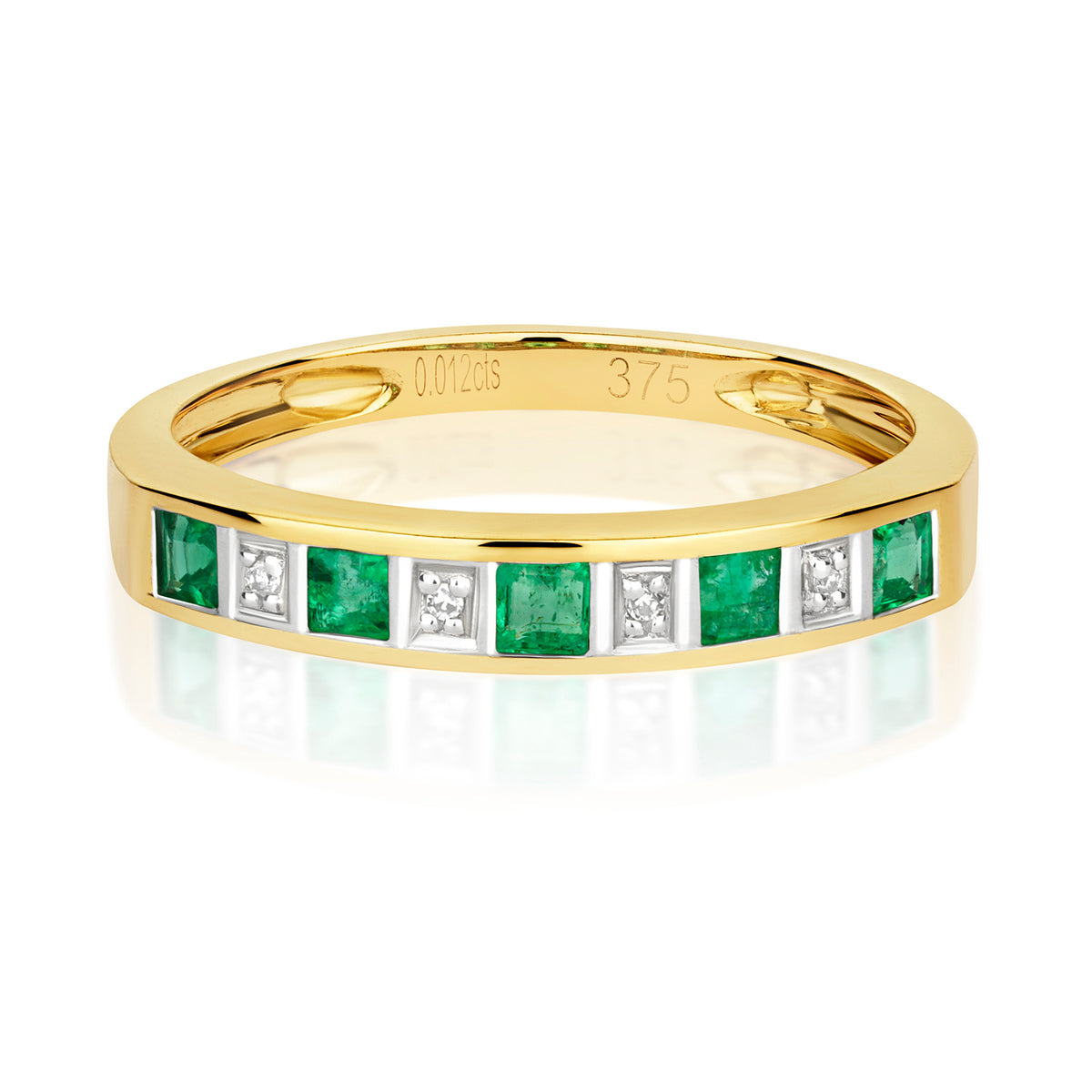 9ct Yellow Gold Emerald and Diamond Eternity Ring 0.300+0.010 CT